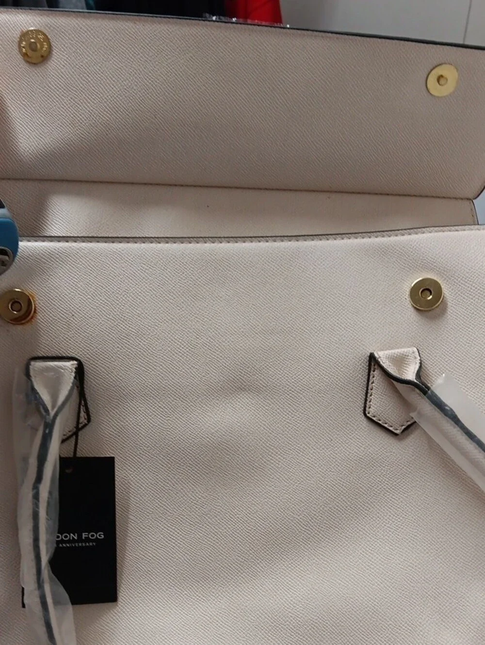 London Fog Ivory Structured Flap-Top Maille Tote